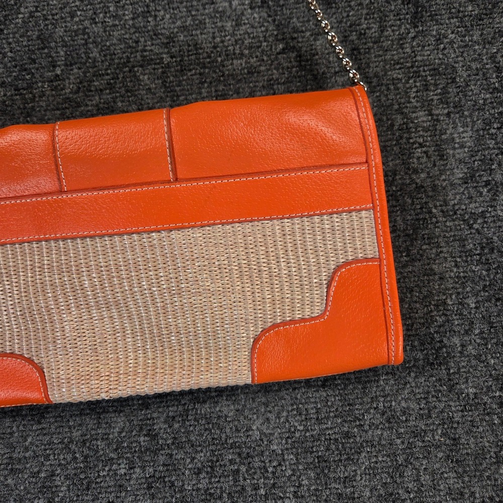 Woven Straw Chain & Faux Leather Envelope Clutch Shoulder Bag Chain Strap Raffia - Picture 11 of 14